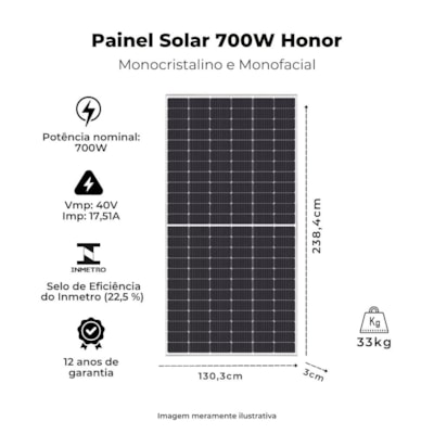 Segunda imagem do produto Painel Solar Monocristalino 700W Half-Cell Honor HY-M12/132H-700