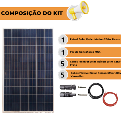 Segunda imagem do produto Painel Solar Policristalino 280W Conector Mc4 Cabos