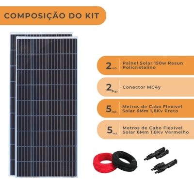 Segunda imagem do produto Painel Solar Policristalino 300W Conector Mc4y Cabos