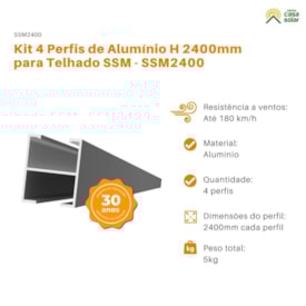 Segunda imagem do produto Perfil de Alumínio H 2400mm Para Telhado Cerâmico - SSM2400
                                            