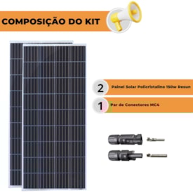 Segunda imagem do produto Placa Solar 300W Policristalino Resun e Conector MC4