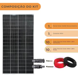 Segunda imagem do produto Placa Solar Monocristalino 340W com Conector MC4 e Cabos