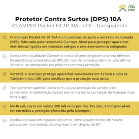 Segunda imagem do produto Protetor contra surtos (DPS) 20A 127/220V 3 Pinos Transparente - Clamper