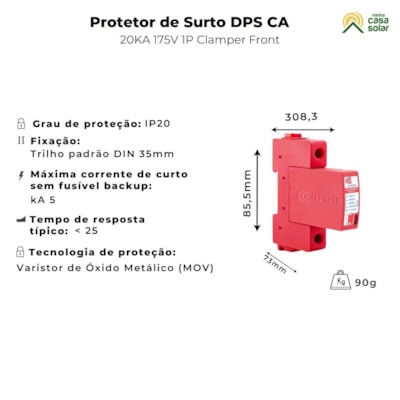 Segunda imagem do produto Protetor de Surto DPS CA 175V 20kA Clamper Front
