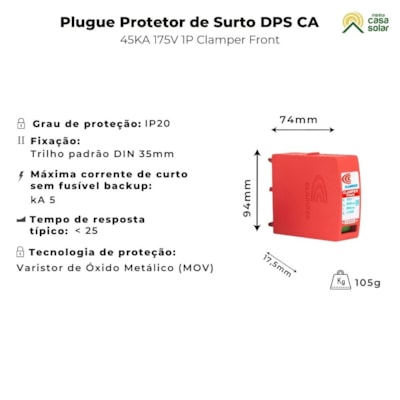 Segunda imagem do produto Refil Plugue p/ Protetor De Surto DPS CA 175V 45kA Clamper