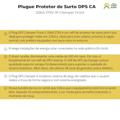 Segunda imagem do produto Refil Plugue p/ Protetor de Surto DPS CA 275V 20kA Clamper