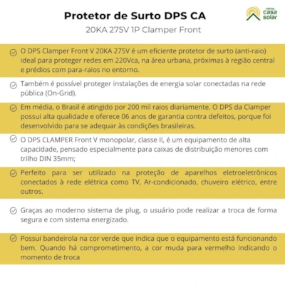 Segunda imagem do produto Refil Plugue p/ Protetor De Surto DPS CA 275V 45kA Clamper
