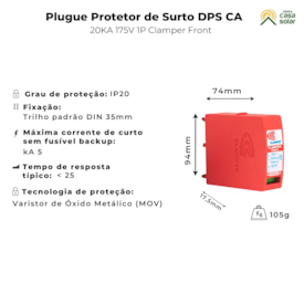 Segunda imagem do produto Refil Plugue para Protetor de Surto Solar DPS 175V 20kA Clamper