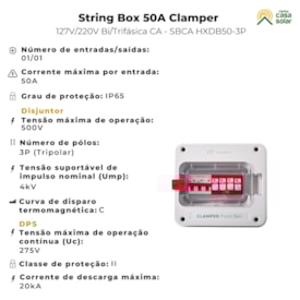 Segunda imagem do produto String Box CA 50A 220V ou 380V Trifásica CLAMPER - CLFB50 3P