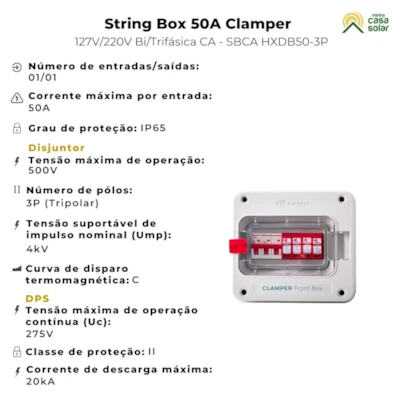 Segunda imagem do produto String Box CA 50A 220V ou 380V Trifásica CLAMPER - CLFB50 3P