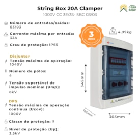 Segunda imagem do produto String Box Solar 32A 1000V CC 3E/3S Clamper - SBC 03/03