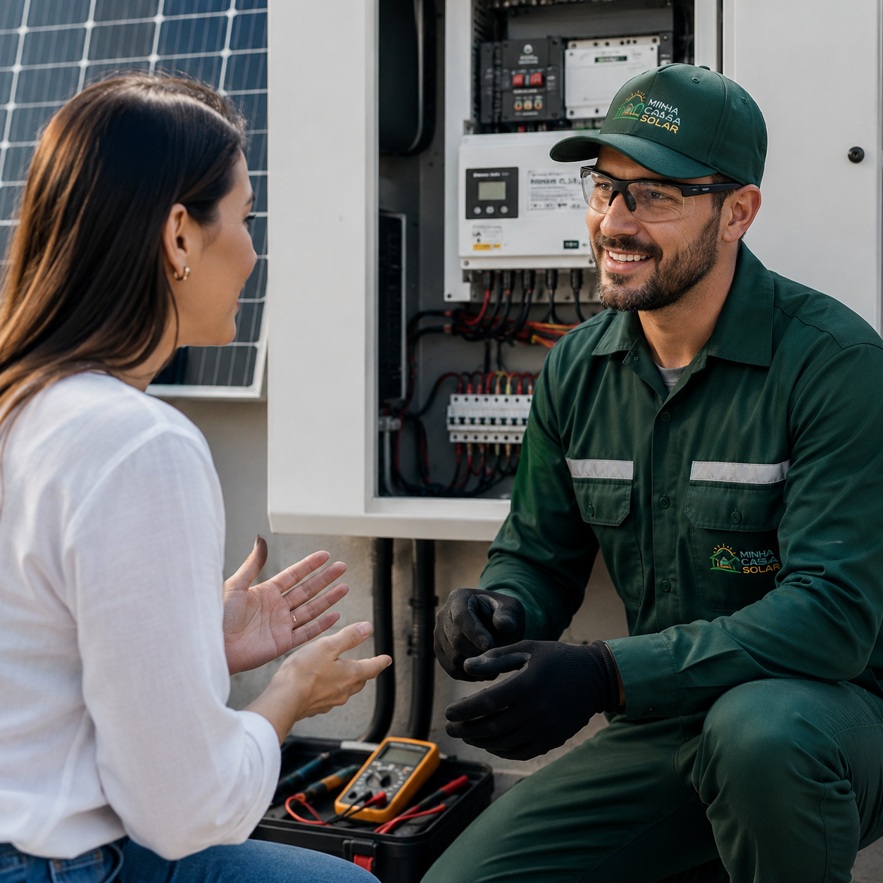 Técnico realizando avaliação em equipamento solar